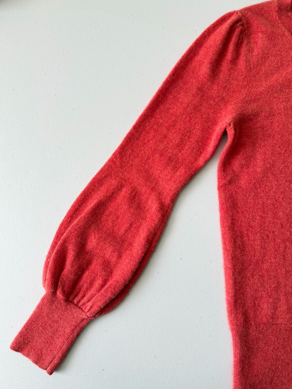 100% Cashmere Puff Sleeve Crewneck Sweater Nanette Lepore Orange Red M - Picture 5 of 7